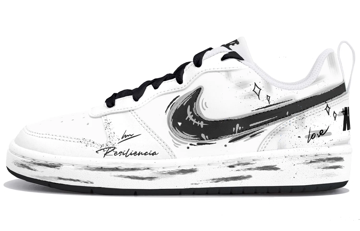 Кроссовки детские для скейтбординга Nike Court Borough Ink Graffiti Black