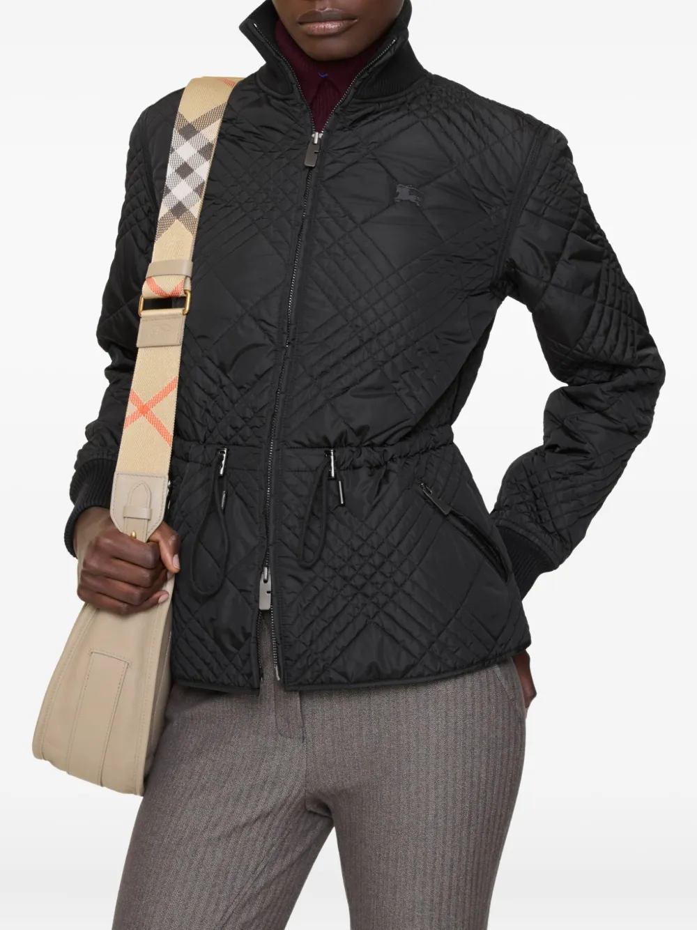 Куртка BURBERRY, женская, клетка с декоративной строчкой, черный — фото 2