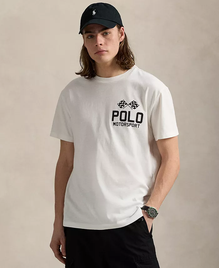 

Мужская классическая футболка из мулированной джерси с принтом Polo Ralph Lauren, слоновая кость/кремовый