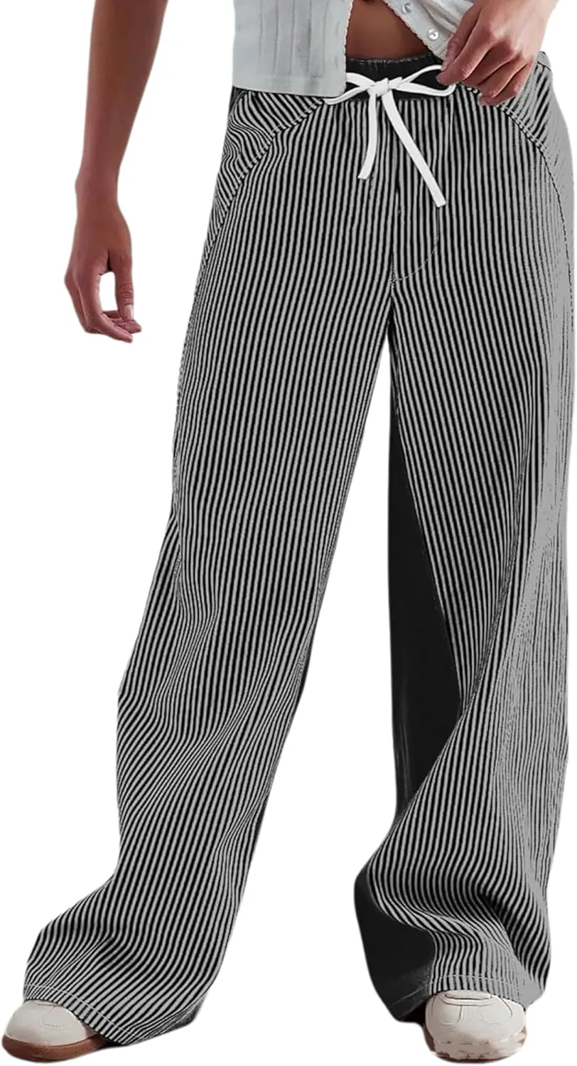 

Женские джинсы с завязками и цветными вставками QLAUYIOE