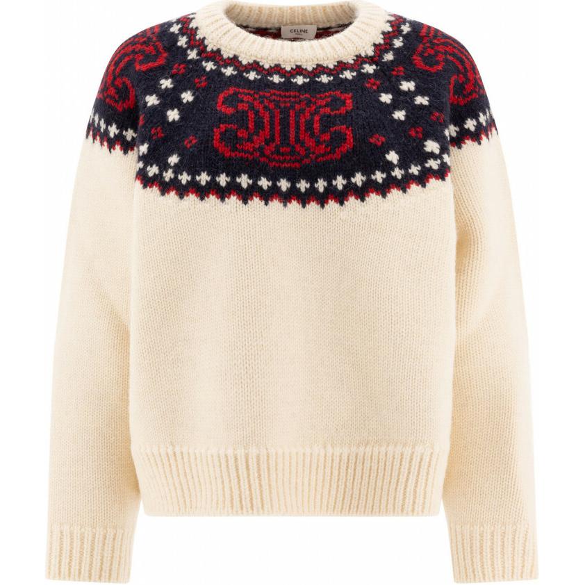 

Триумф Свитер с круглым вырезом из шерсти в технике фэр-айл CELINE, бежевый