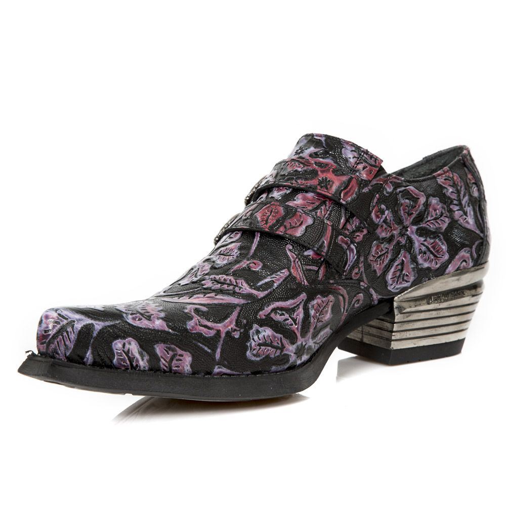 Новые ботинки New Rock Vintage Purple Floral Leather Buckle Shoes-7960-S8 — фото 4