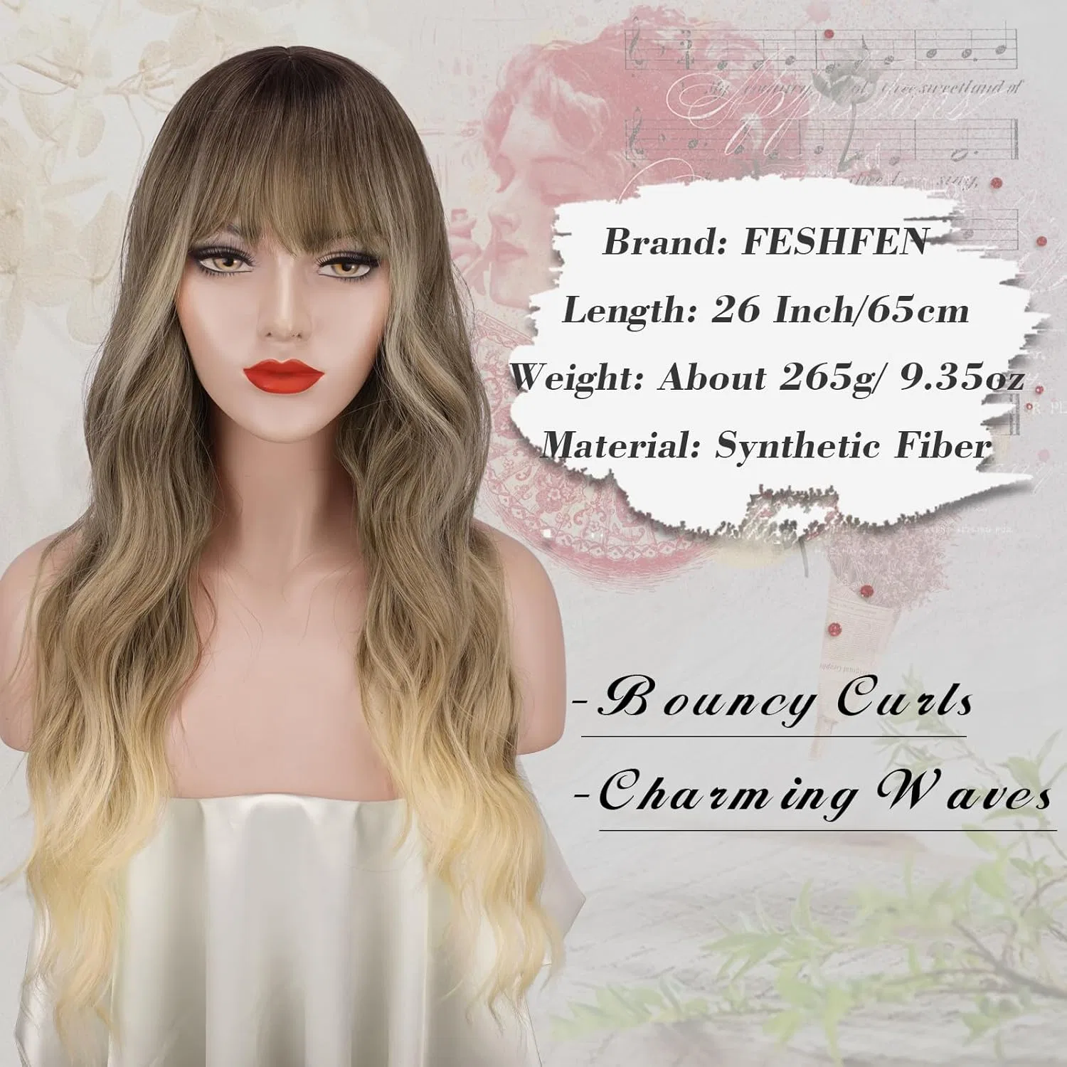 Женский длинный волнистый парик с челкой «Ombre Blonde Mix Brown» от FESHFEN Feshfen, Ombre Blonde Mix Brown — фото 3