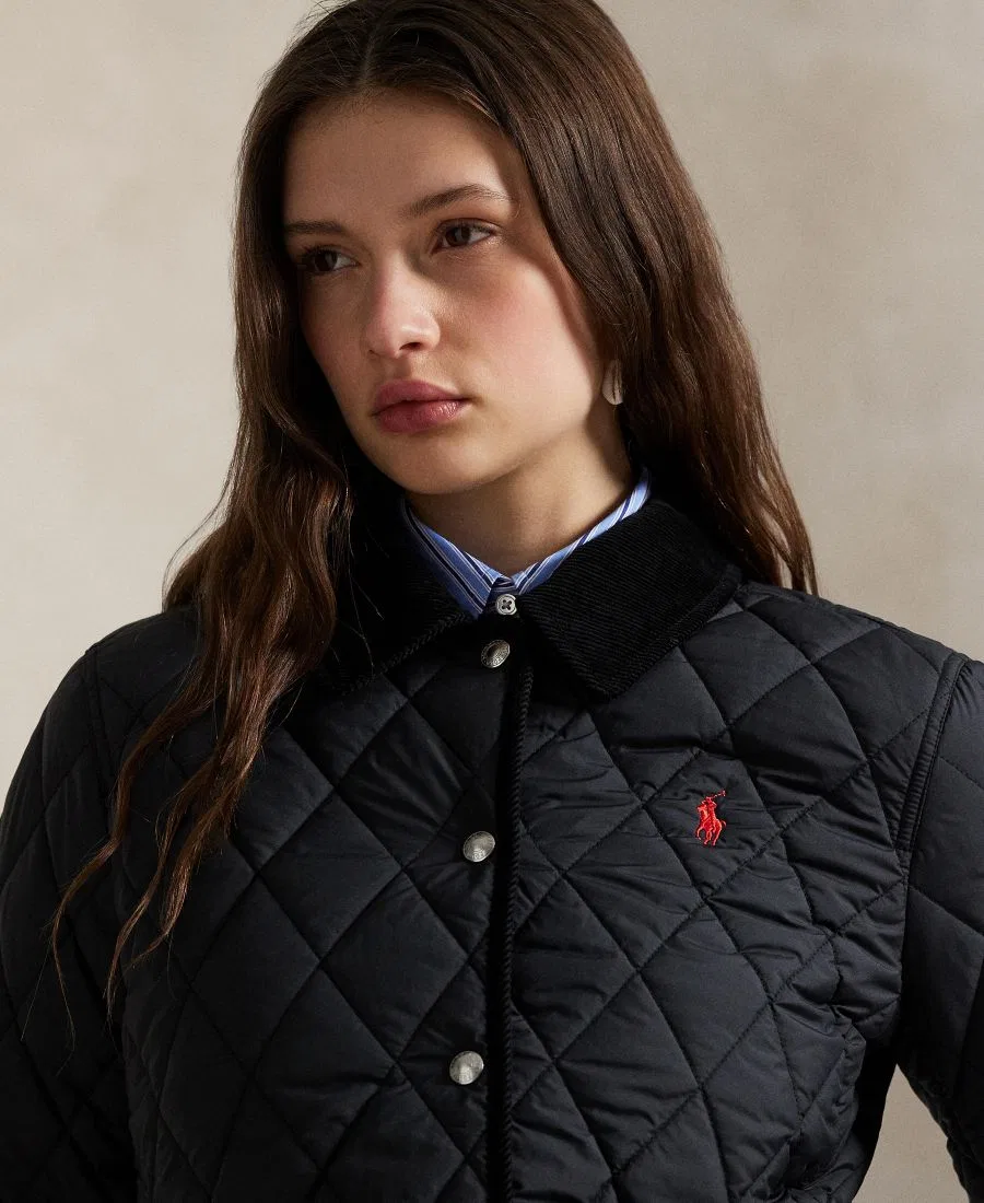 Женская стеганая куртка в стиле "амбарная" с вельветовой отделкой Polo Ralph Lauren, Polo Black — фото 3