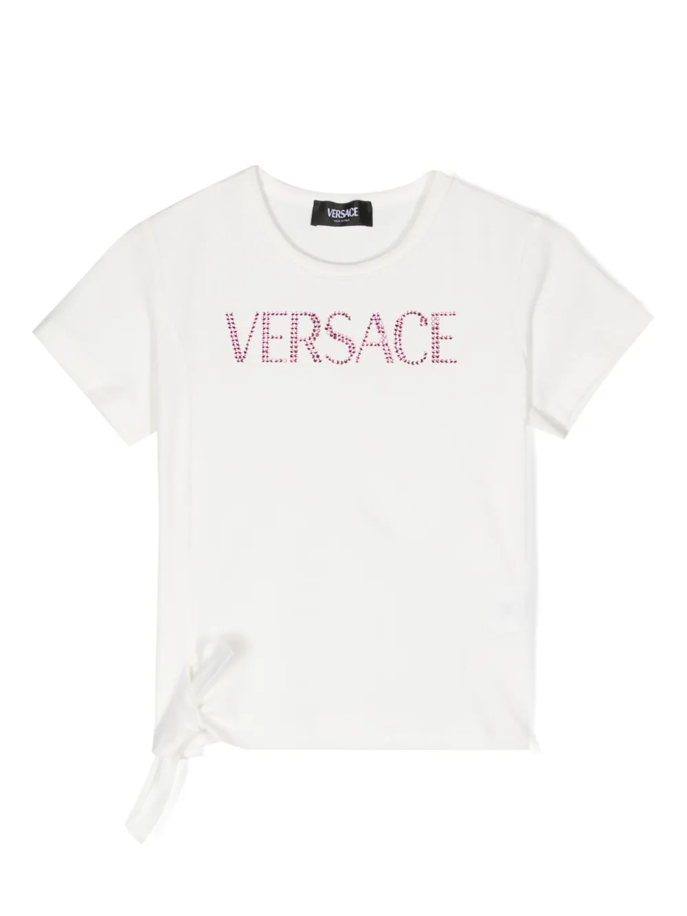 

Футболка со стразами и логотипом Versace Kids, белый