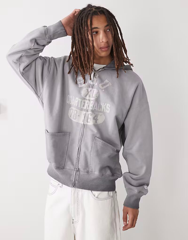 

Толстовка с капюшоном с графическим принтом черного цвета Champion