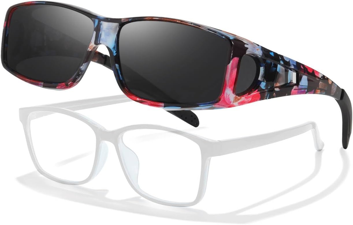 

Солнцезащитные очки LVIOE, надеваемые поверх очков, поляризованные, для мужчин и женщин, подходят для ношения поверх очков с диоптриями и обеспечивают защиту от УФ-излучения, Flower Frame Polarized Grey Lens Wrap Around Sunglasses