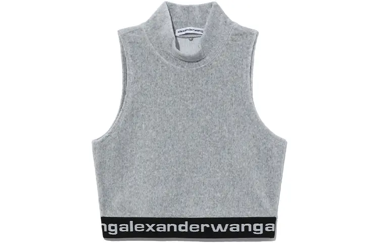 Хлопковая майка с воротником стойкой Alexander Wang, серый — фото 3