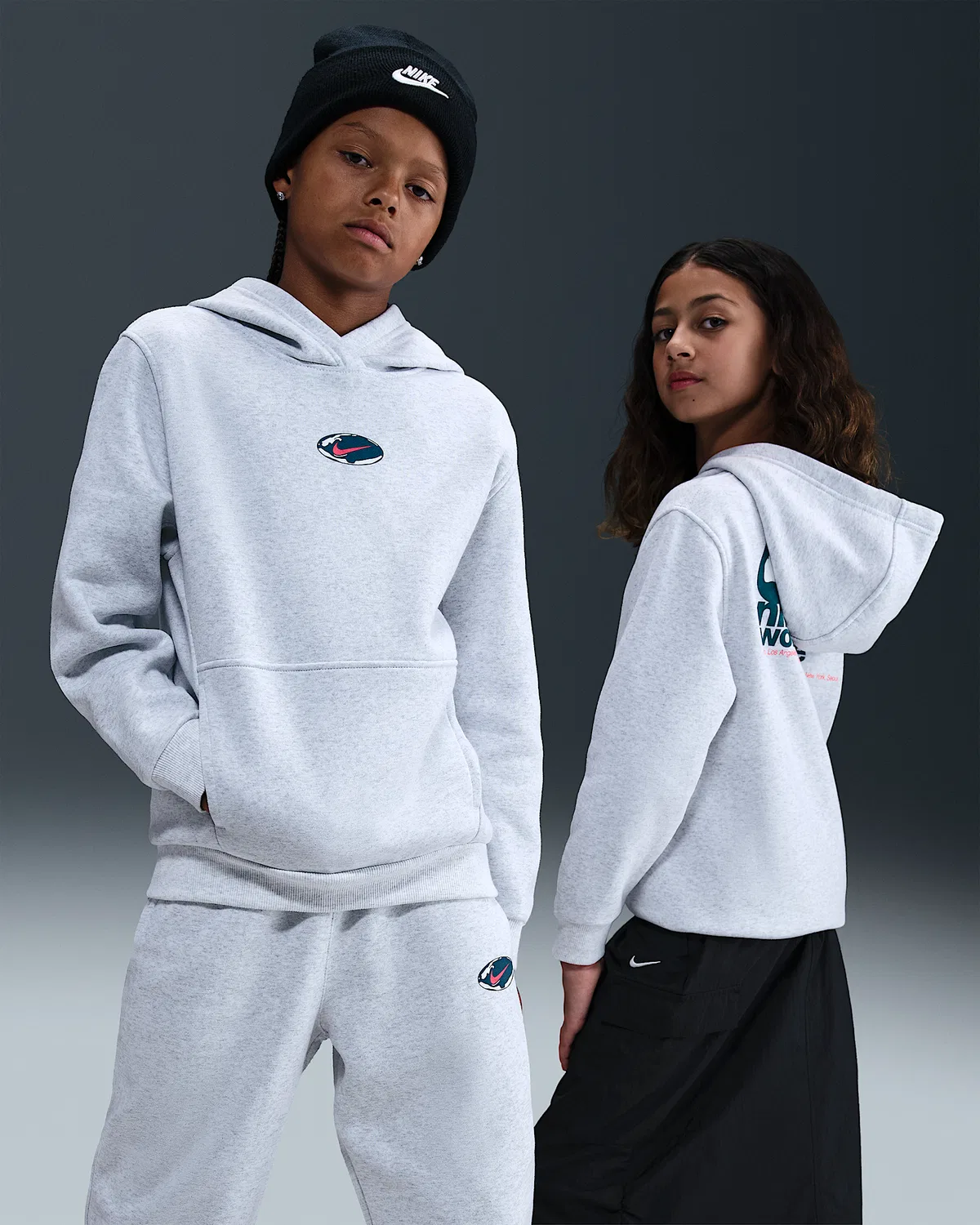 Детская худи Nike Sportswear Club Fleece, Birch Heather/Bright Crimson/Blue Force