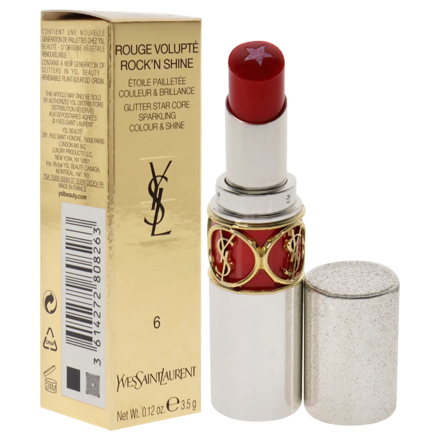 Помада Rouge Volupte RockN Shine Lipstick - 06 Orange Speaker от Yves Saint Laurent для женщин - 0,12 унции — фото 3