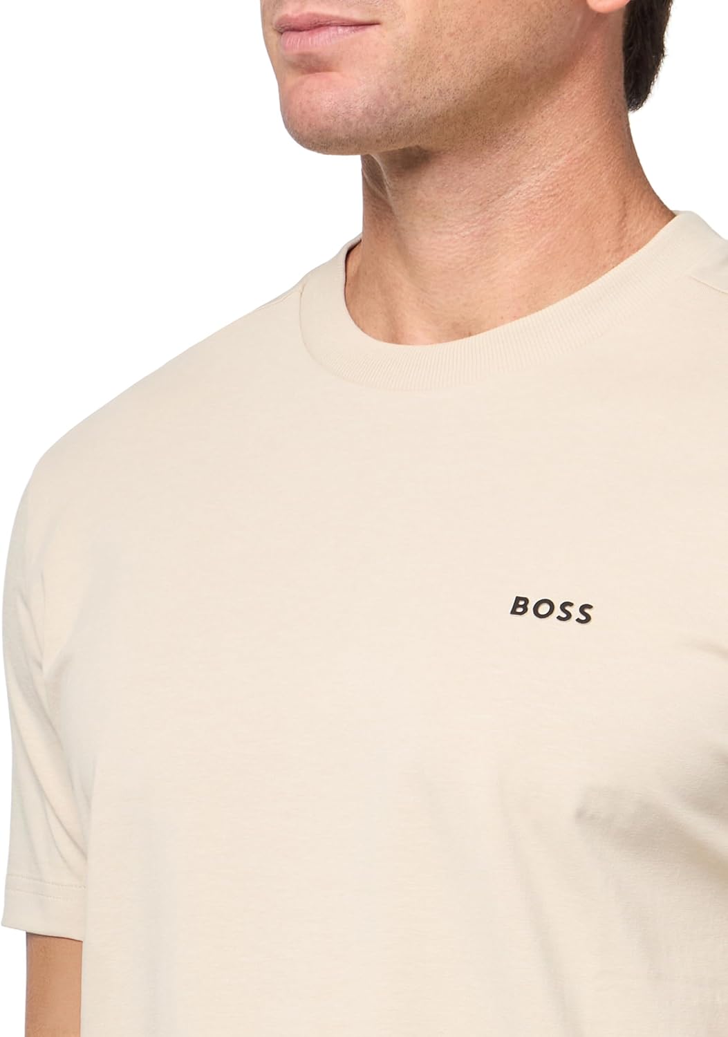Футболка BOSS Men's Contrast Logo из хлопка и эластичного хлопка, Peyote Beige — фото 3