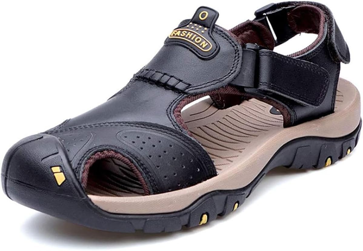 

Мужские кожаные сандалии BININBOX с закрытым носком, спортивные сандалии с мягкой стелькой для летней обуви, легкие и удобные, черный