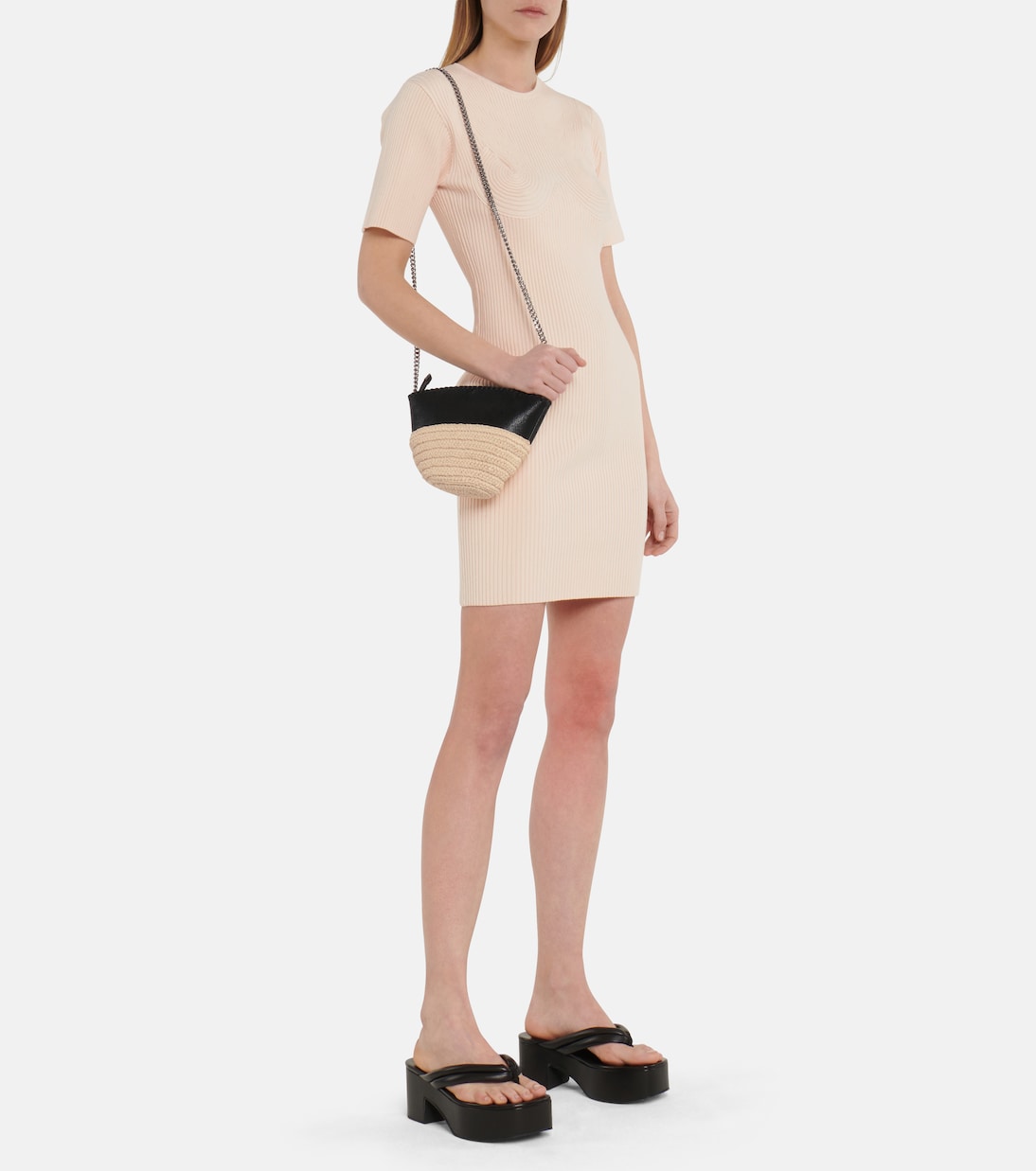 Мини-платье из хлопковой смеси с ребристой вязкой Stella McCartney, Oat — фото 2