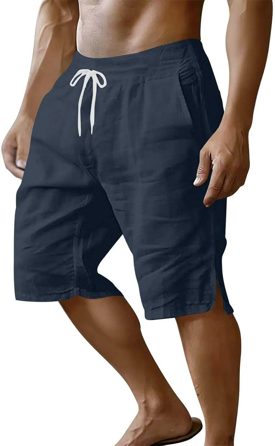 Шорты мужские из льна с завязками, Navy