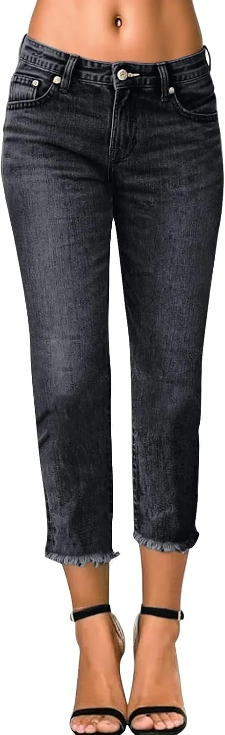 

Прямые джинсы для женщин с растяжкой и рваным краем