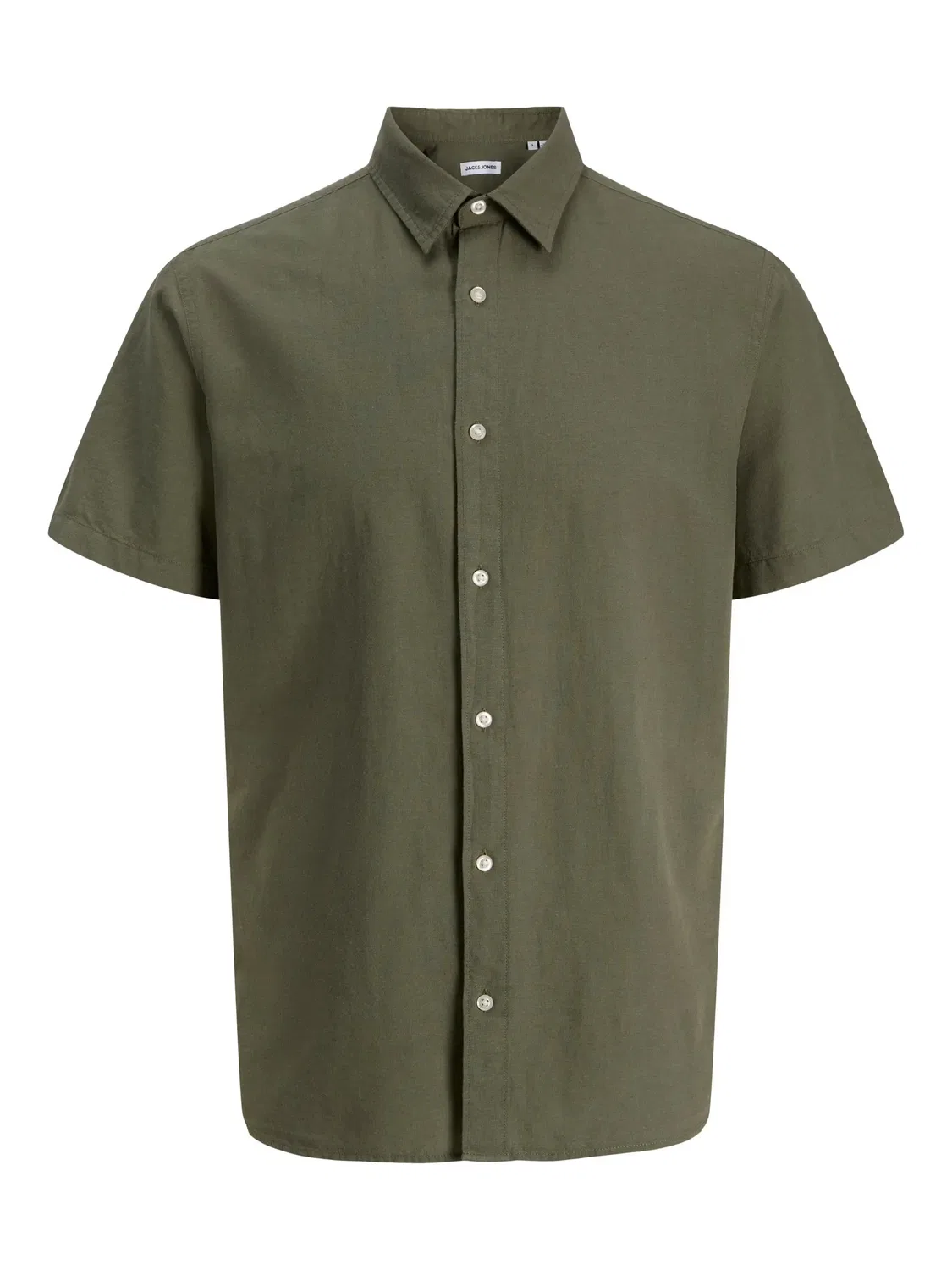 Рубашка из льна с хлопком JACK & JONES Junior, оливковая