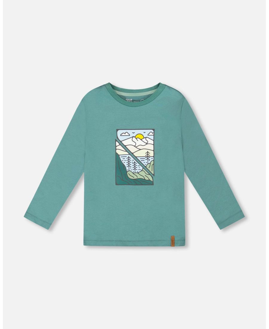 

Детская футболка с длинными рукавами из хлопкового трикотажа, цвет шалфейно-зеленый - для малышей/детей Deux par Deux, Sage