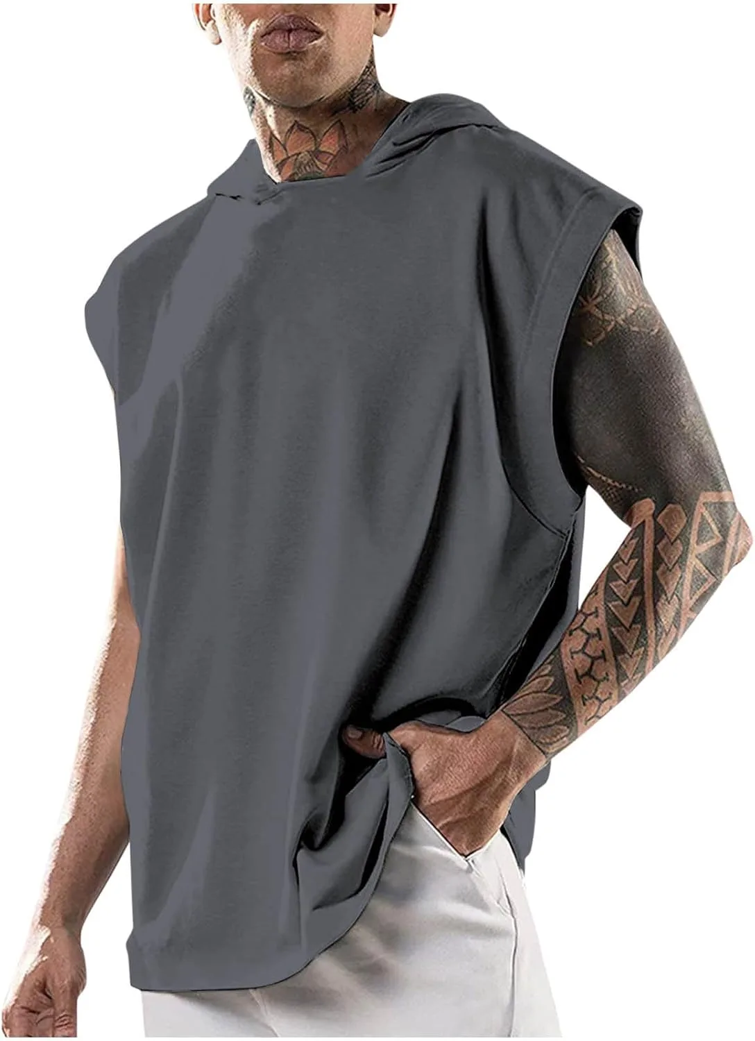 

Мужской майка-топ без рукавов с капюшоном