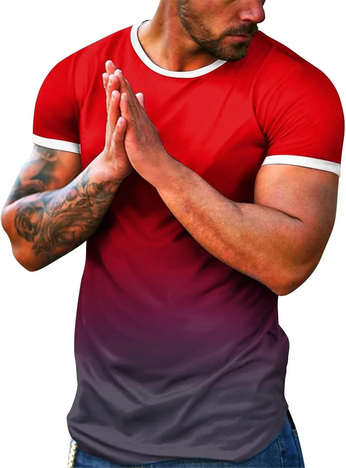 

Мужская футболка с градиентом, короткий рукав, круглый вырез, свободный крой