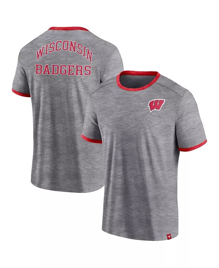 

Мужская футболка Wisconsin Badgers Classic Stack Ringer цвета Heather Grey Fanatics