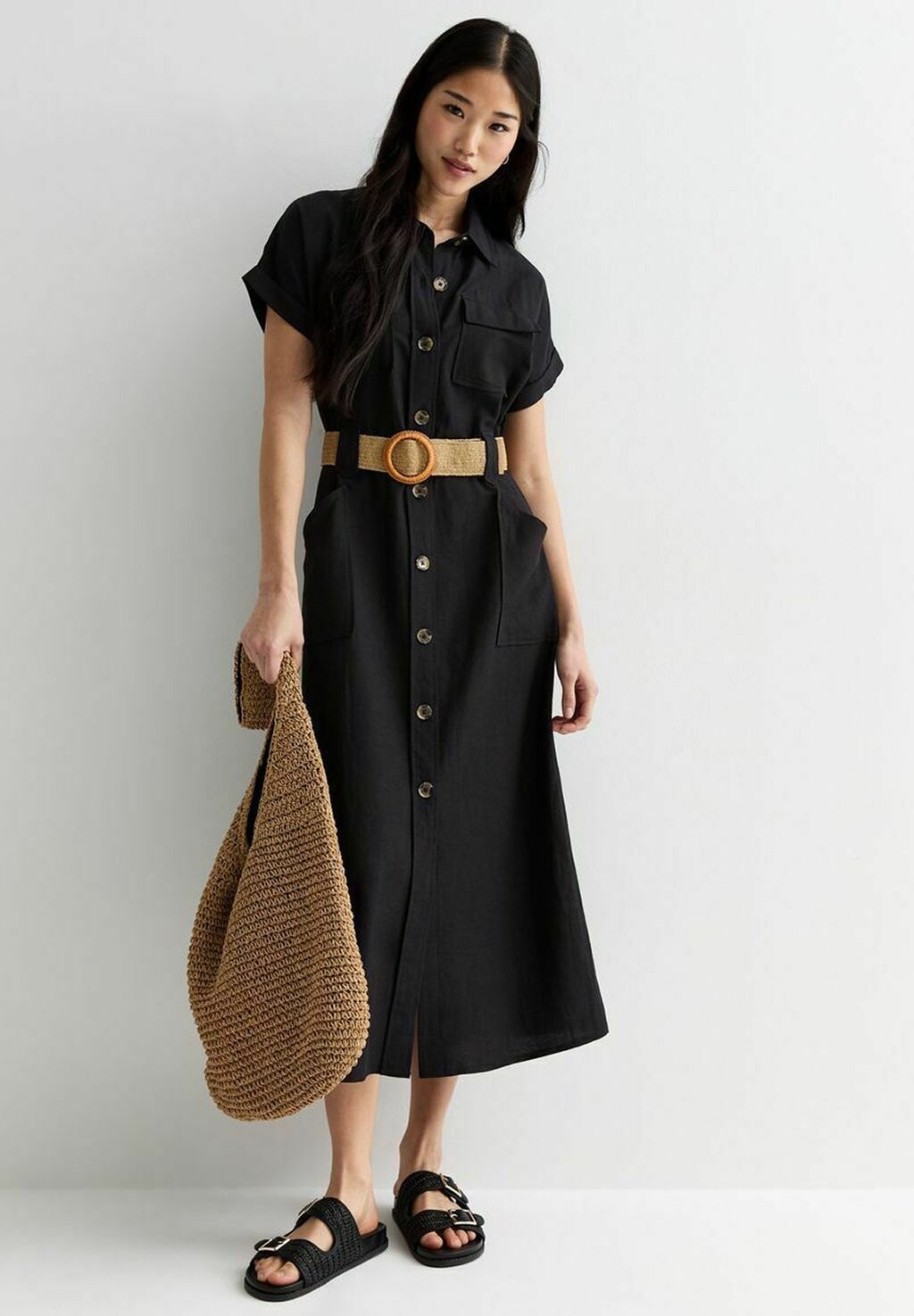 

Платье-рубашка Short Sleeve Belted Utility Midi New Look, черное