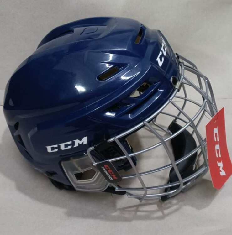 

CCM Юношеский и взрослый профессиональный шлем для хоккея с шайбой, снаряжение для хоккея на траве и с шайбой, шлем с логотипом, темно-синий, размер XL (60-64 см)