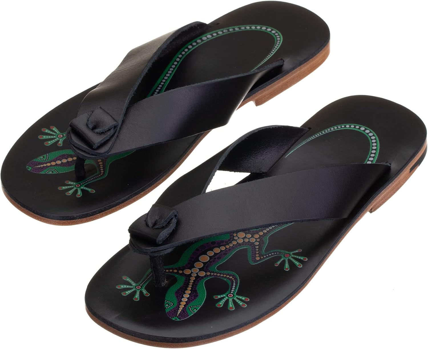 

Сандалии/шлепанцы ручной работы Piboo из кожи растительного дубления с рисунком ящерицы Piboo'S, зеленый