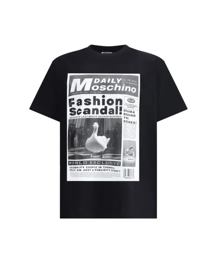 

Хлопковая футболка с длинным принтом Moschino, черный