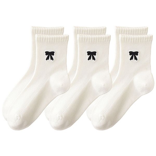 

3 пары мягких вязаных носков с резинкой, вышитым бантиком и удобной посадкой Anna-Kaci, White