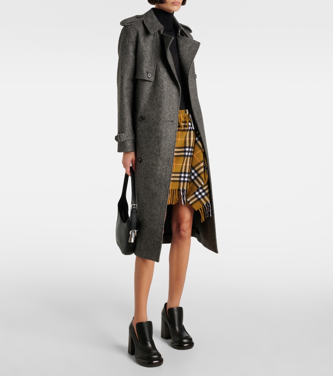 Юбка Burberry, женская, шерсть/кашемир в клетку, оксид — фото 2