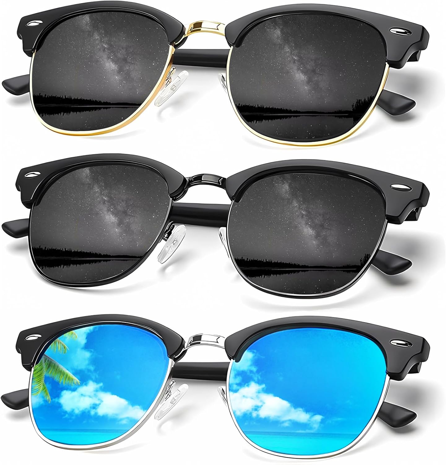 

Солнцезащитные очки KALIYADI для мужчин, поляризованные, унисекс, полуободковая оправа, ретро-стиль, для вождения, с защитой от УФ-излучения, D15-(3 Pack)golden Black/Black/Black Blue