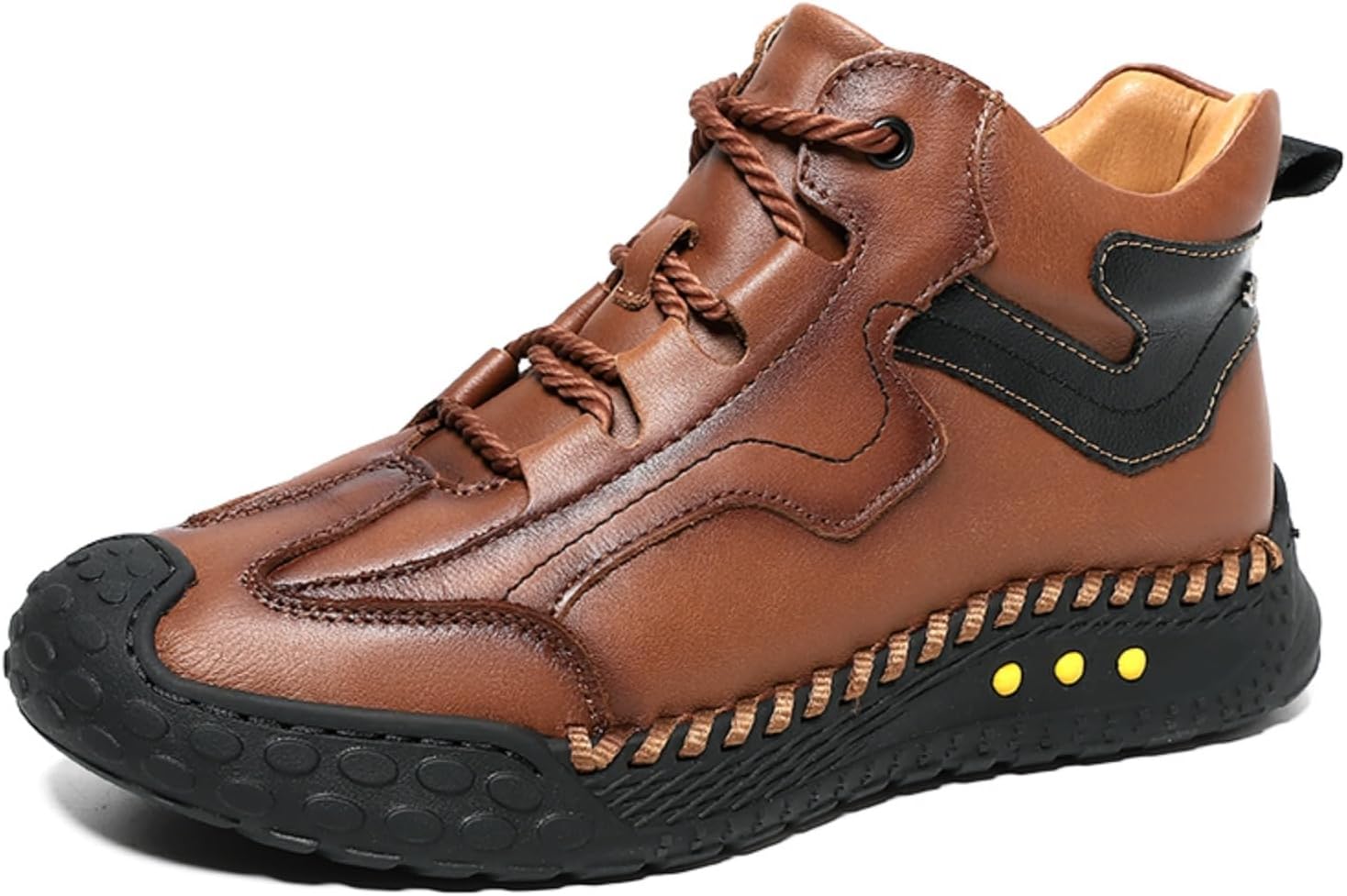 

Мужские кожаные ботинки в стиле чукка с противоскользящей резиновой подошвой для походов и кожаными люверсами, высокие до щиколотки, с контрастной строчкой Kelibasi, коричневый