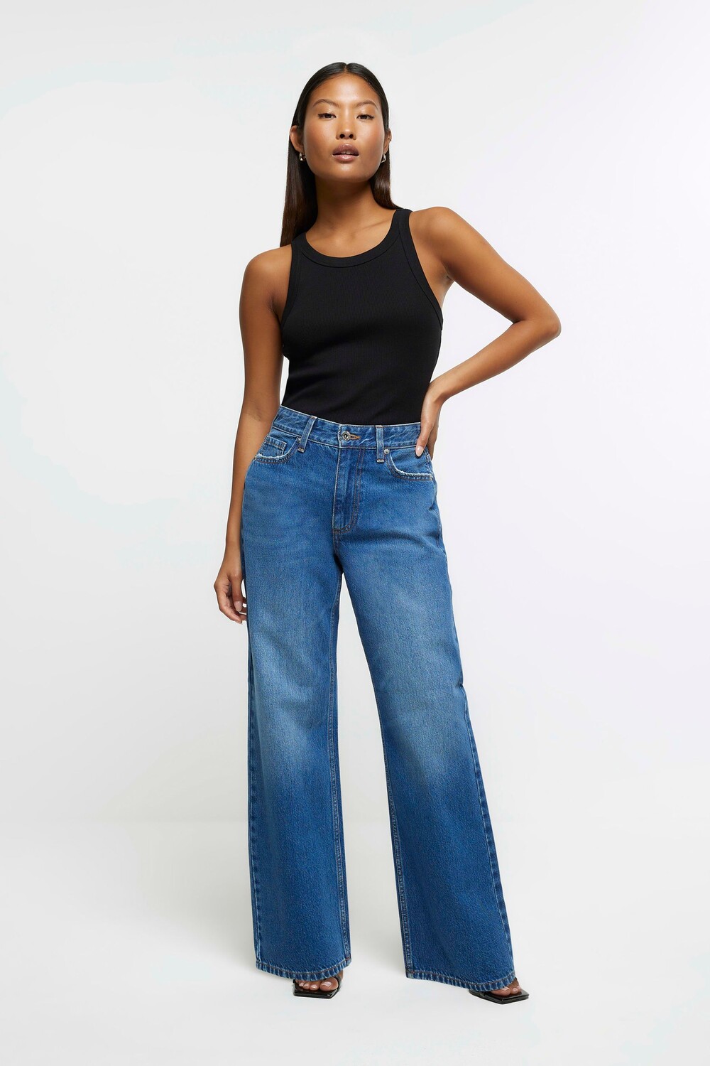 

Джинсы Petite denim medium 90 х со средней посадкой, прямые River Island, синий