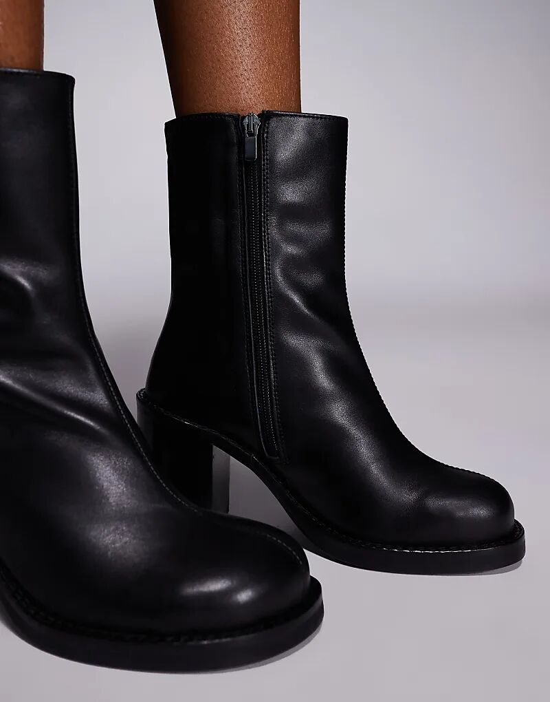 Ботильоны на каблуке из высококачественной кожи ASOS DESIGN Remy черного цвета — фото 3