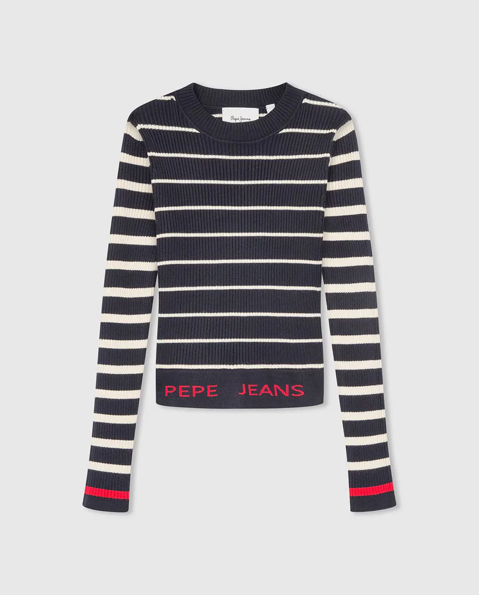 

Полосатый вязаный свитер для девочки Pepe Jeans, синий
