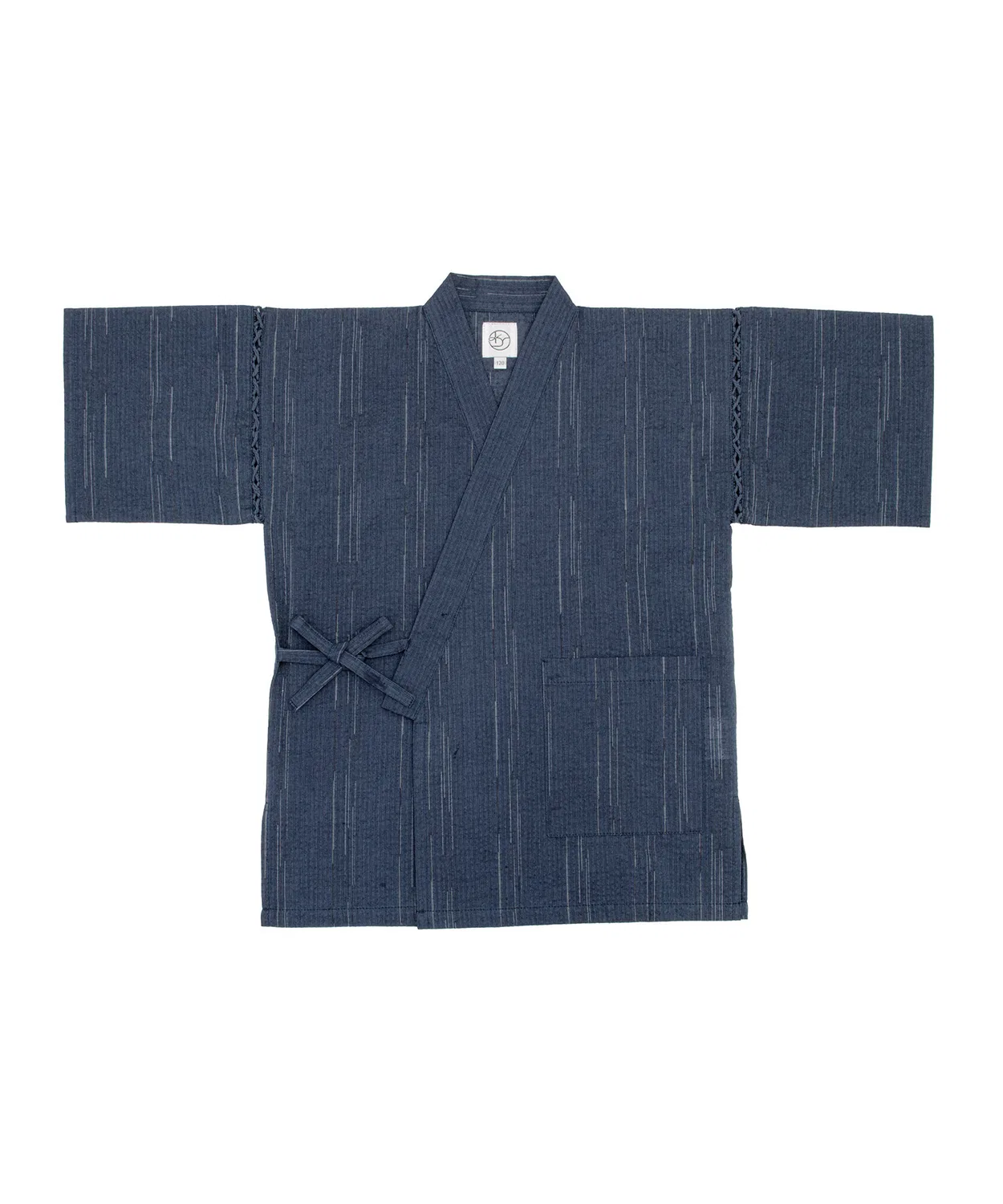 Детское кимоно Jinbei, синее, полосатое, из полиэстера и хлопка — фото 4