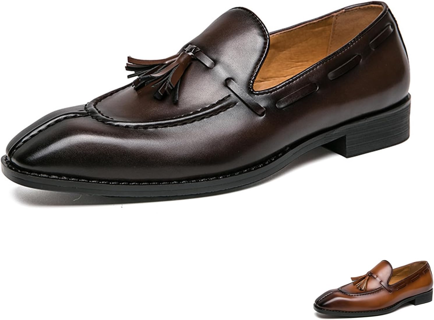 

Мужские кожаные лоуферы NSNEOND с невысоким каблуком, кисточками, модные, удобные, с заостренным носком, без шнурков, для делового и повседневного ношения, мокасины для формальной одежды, вождения и работы, темно-коричневый