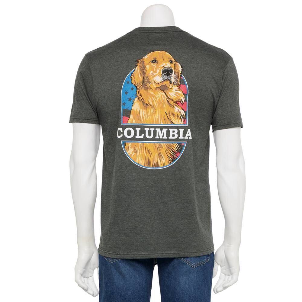 

Мужская футболка Columbia с коротким рукавом и графическим рисунком сзади, цвет Charcoal Heather Dog