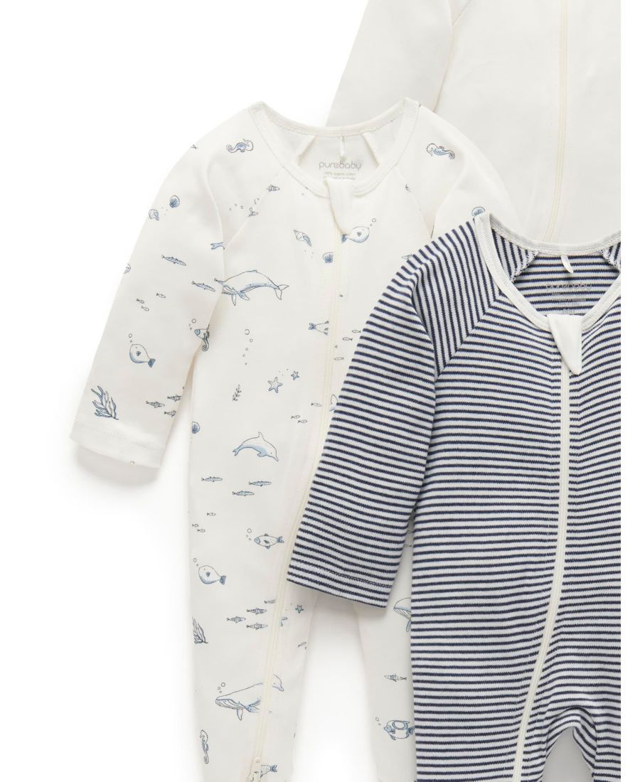 Комплект из 4 детских комбинезонов на молнии для мальчиков Purebaby, Vanilla nautical — фото 3
