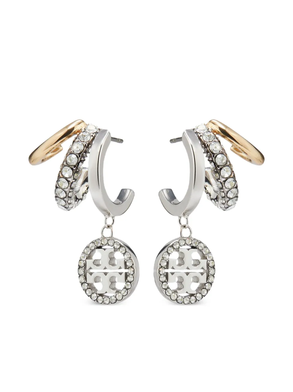 

Серьги-кольца с паве Tory Burch, белый