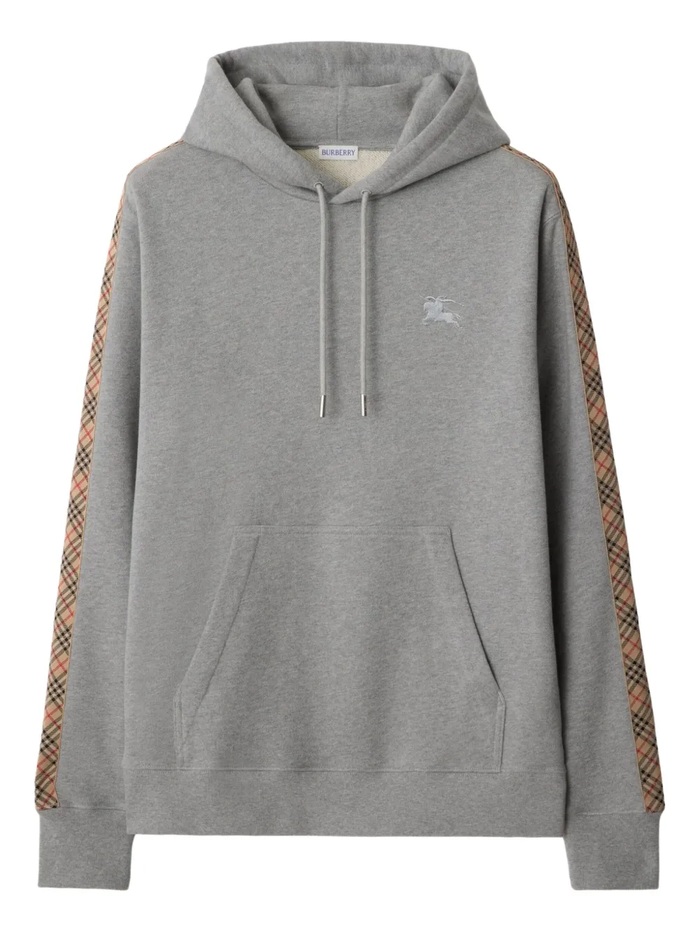 

Хлопковая толстовка с капюшоном и клетчатой отделкой BURBERRY, серый
