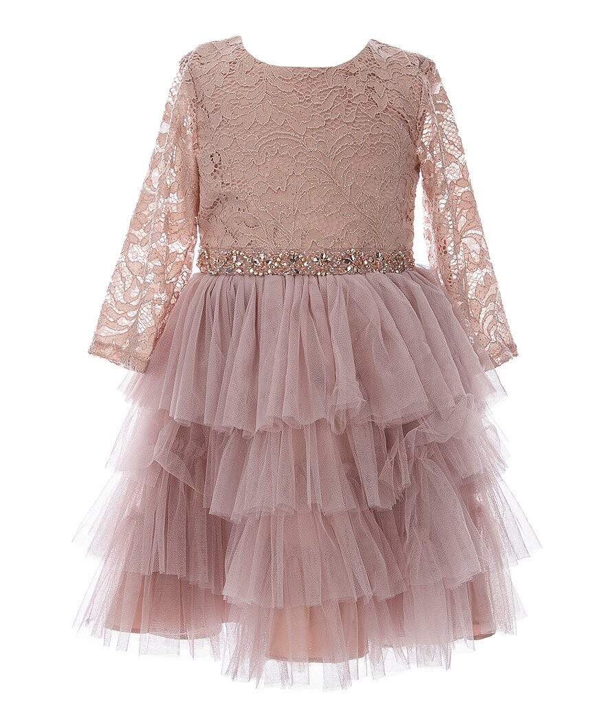 

Платье Rare Editions Little Girls 2T-6X с блестящим эластичным кружевом и многоуровневой сеткой, розовый