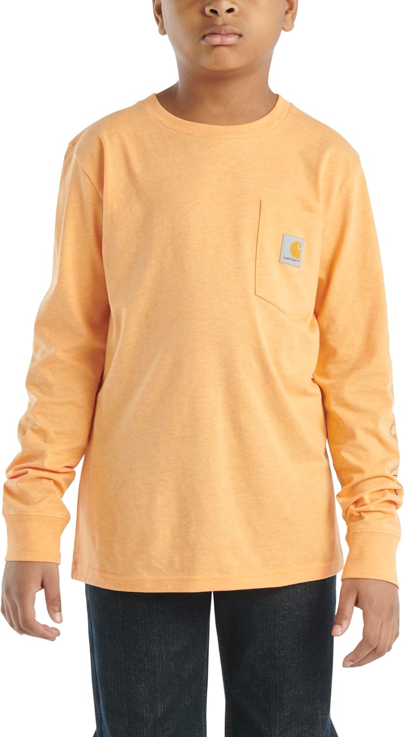 Carhartt мальчиковая футболка с длинным рукавом и карманом, Tangerine Heather