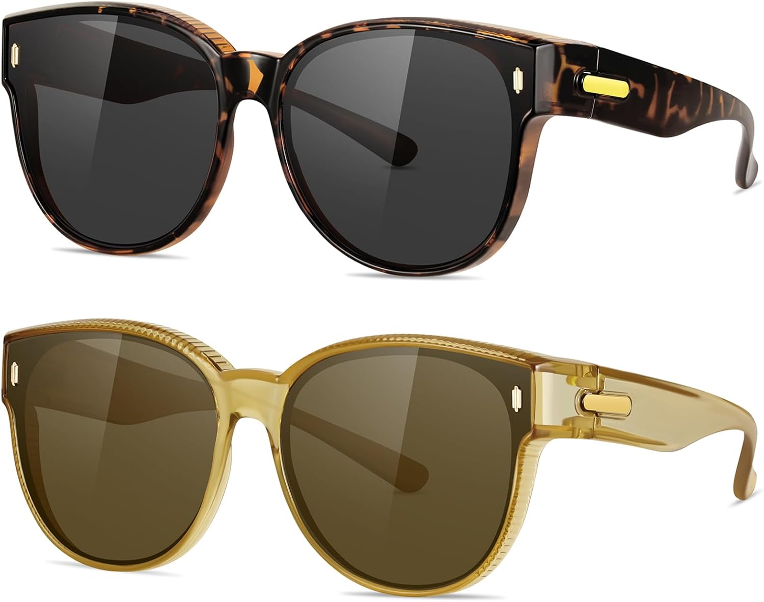 

Поляризованные солнцезащитные очки для женщин, надеваемые поверх обычных очков, модные большие круглые очки, защищающие глаза от ультрафиолета UV400, идеально подходят для вождения YMRFW, 2pack (Black/Gray+brown/Tea)