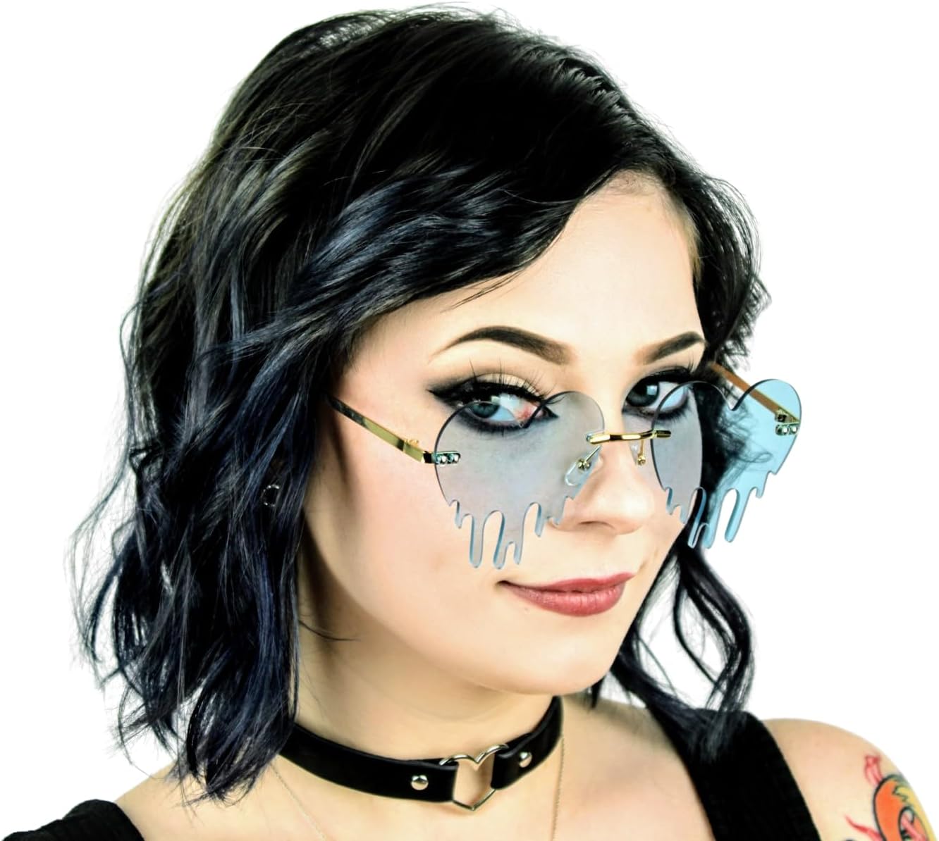 

Солнцезащитные очки Melting Heart для мужчин и женщин, без оправы, с защитой от УФ-излучения UV400, для фестивалей, рейвов и концертов (светло-голубые) NULOGX, Light Blue