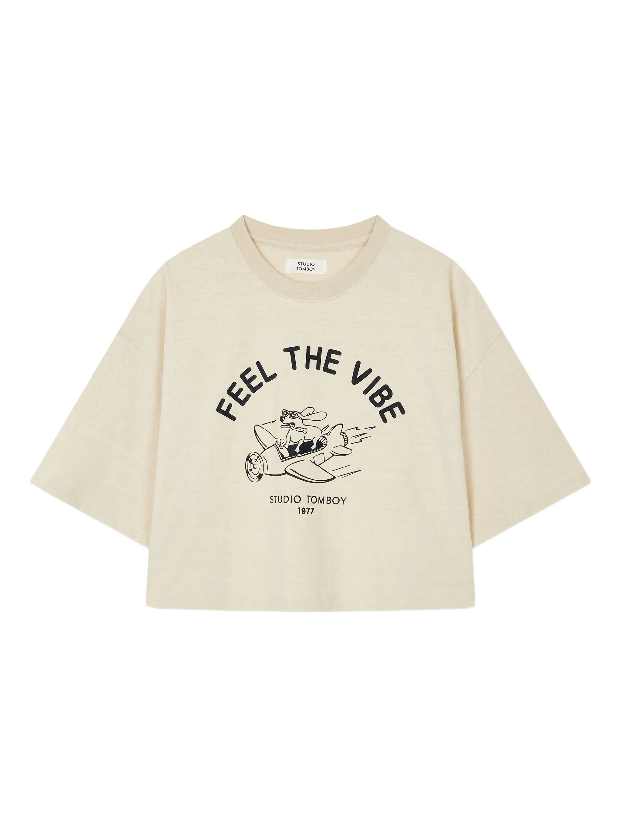 

Укороченная футболка с графичным принтом Studio Tomboy, бежевый