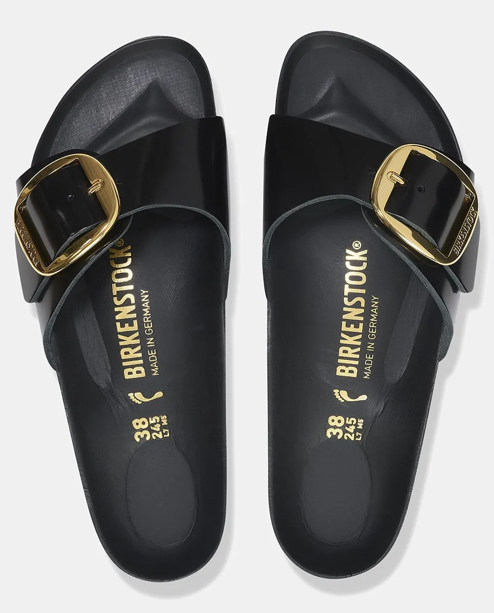 Женские сандалии Madrid Big Buckle на плоской подошве из кожи Birkenstock, черный — фото 2