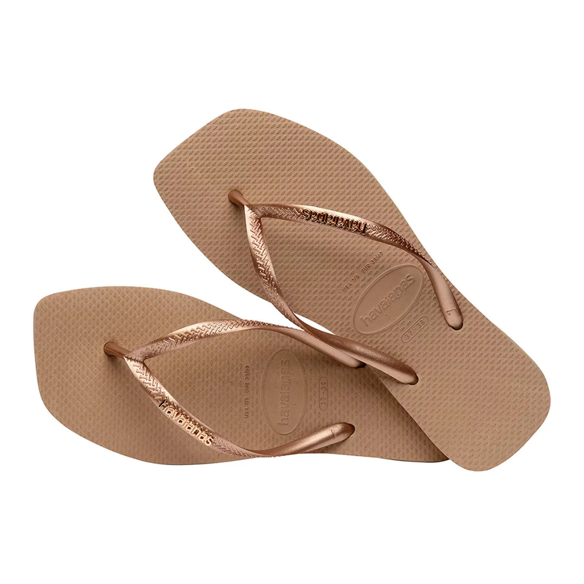 Унисекс Квадратный Логотип Металлик Havaianas Шлепанцы для ванны, светло-розовый — фото 2