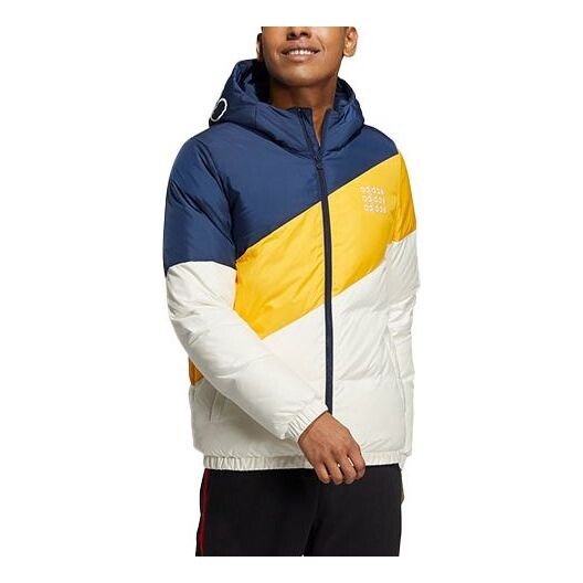 

Пуховик Men's adidas neo Colorblock Sports Stay Warm Hooded With Down Feather College Navy Blue Jacket, синий