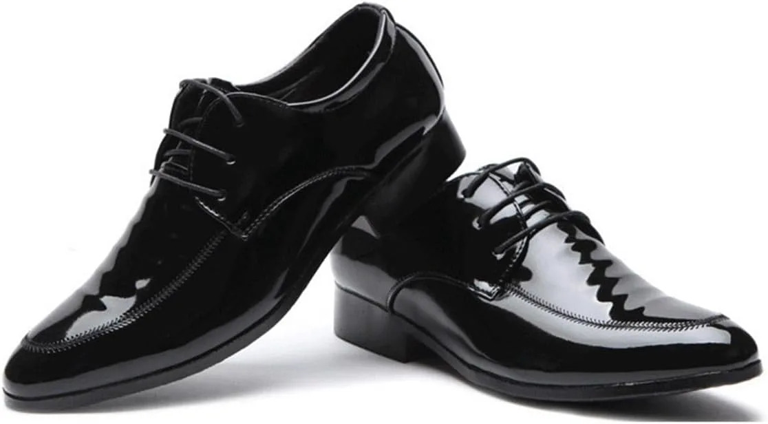 

Мужские туфли Дерби из лакированной кожи, шнуровка, формальные деловые туфли с заостренным носком, блестящие плоские офисные туфли KYOESCAI, черный